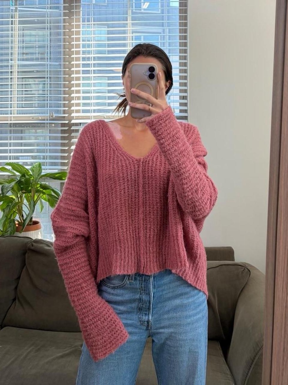 Free people alpaca pink oversized knit sweater